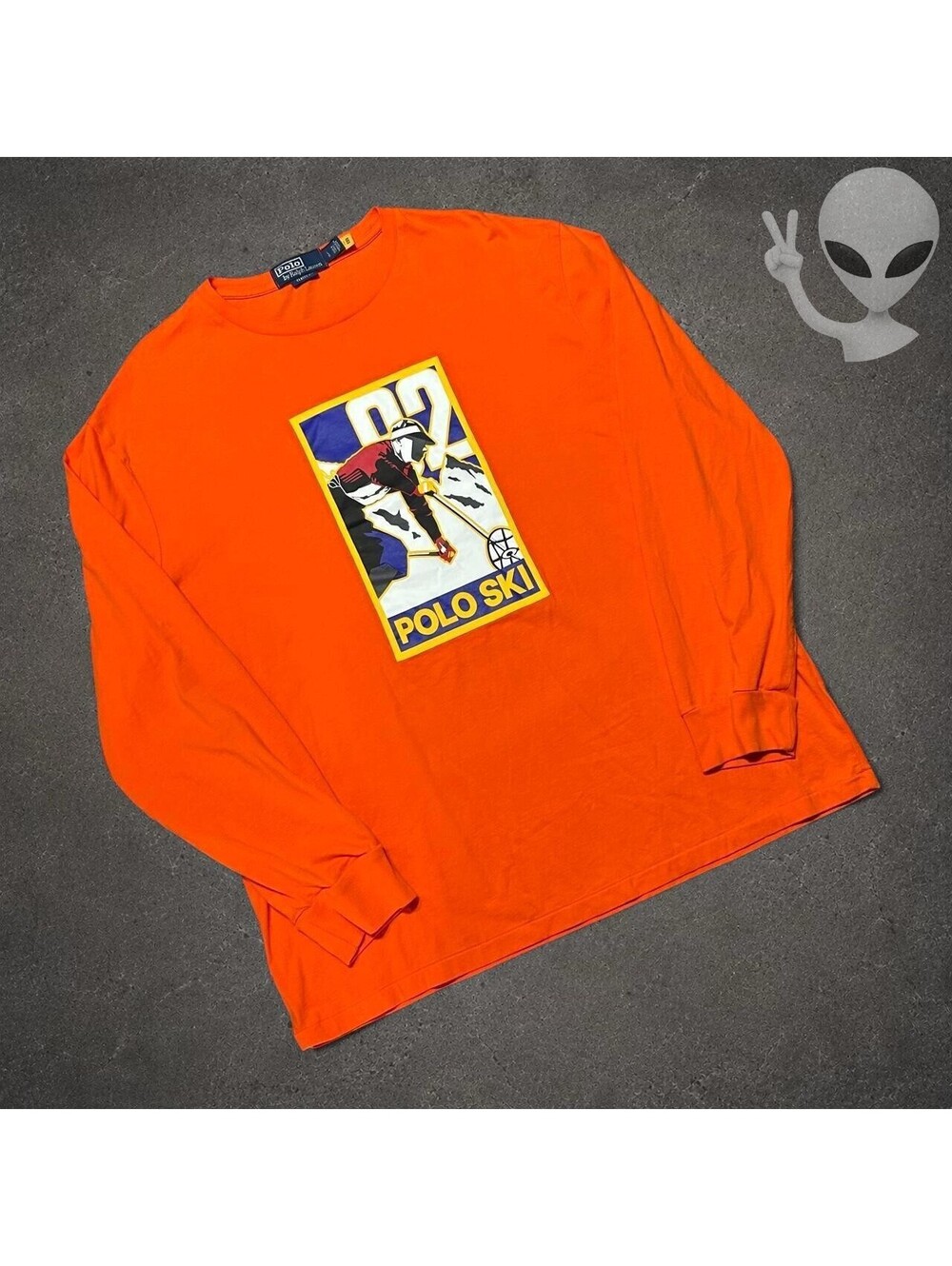 Polo Ralph Lauren Polo Ski 92 Graphic Long Sleeve Shirt Mens US L Orange